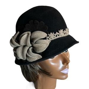 Jack OConnell Boutique Wool Felt Cloche with Flower Detail in Brown